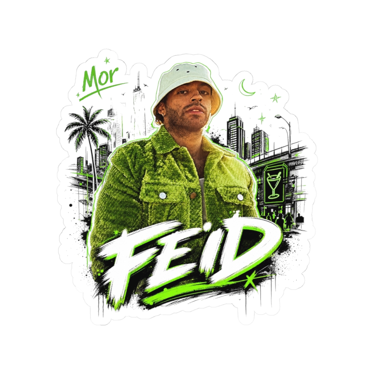Feid " in bold handwritten font across the bottom. " Sticker - alternate angle 1, merchandise